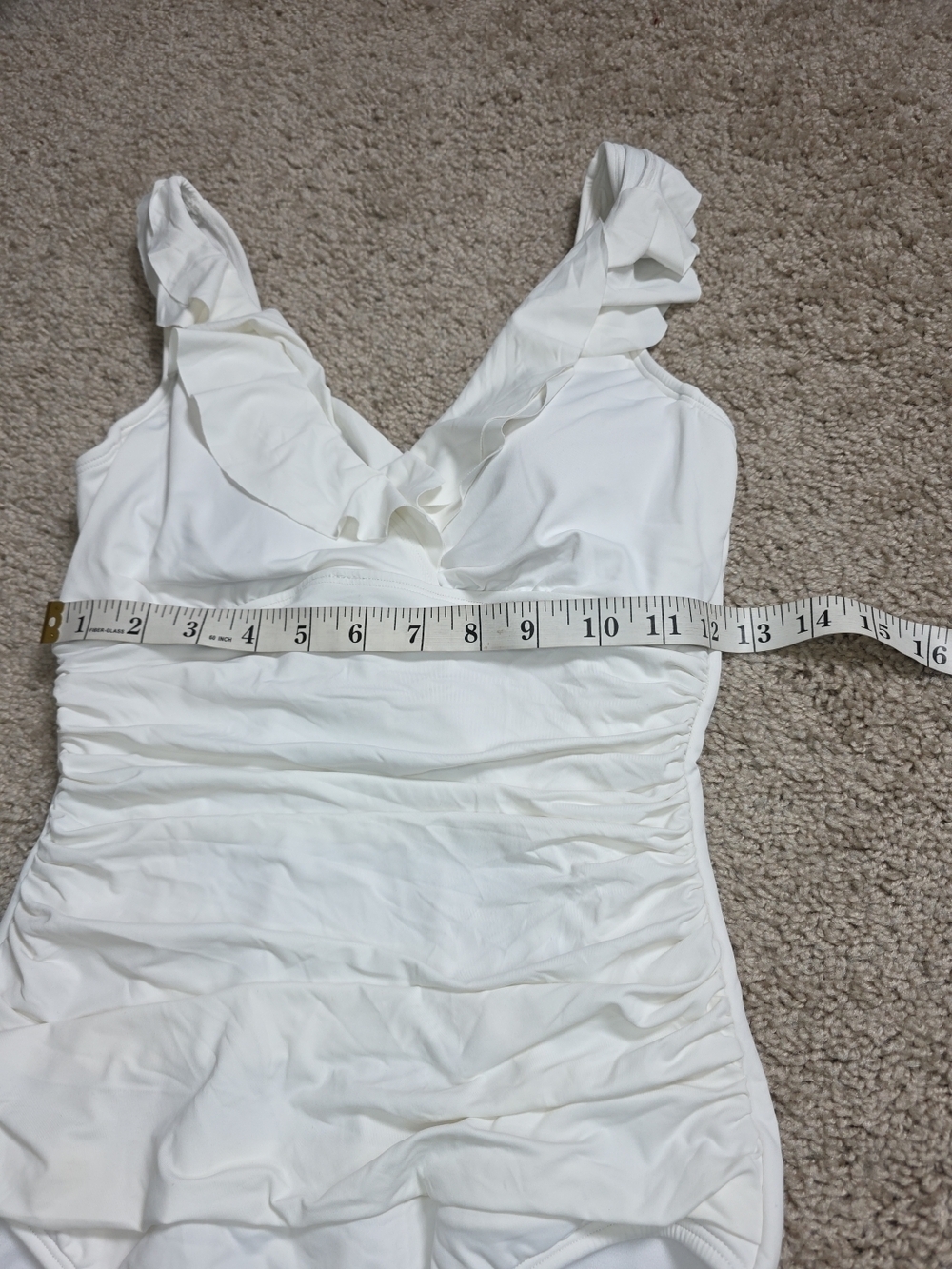 Lauren Ralph Lauren Ruffle Surplice One Piece Swimsuit - White, Size 6 - Picture 9 of 10